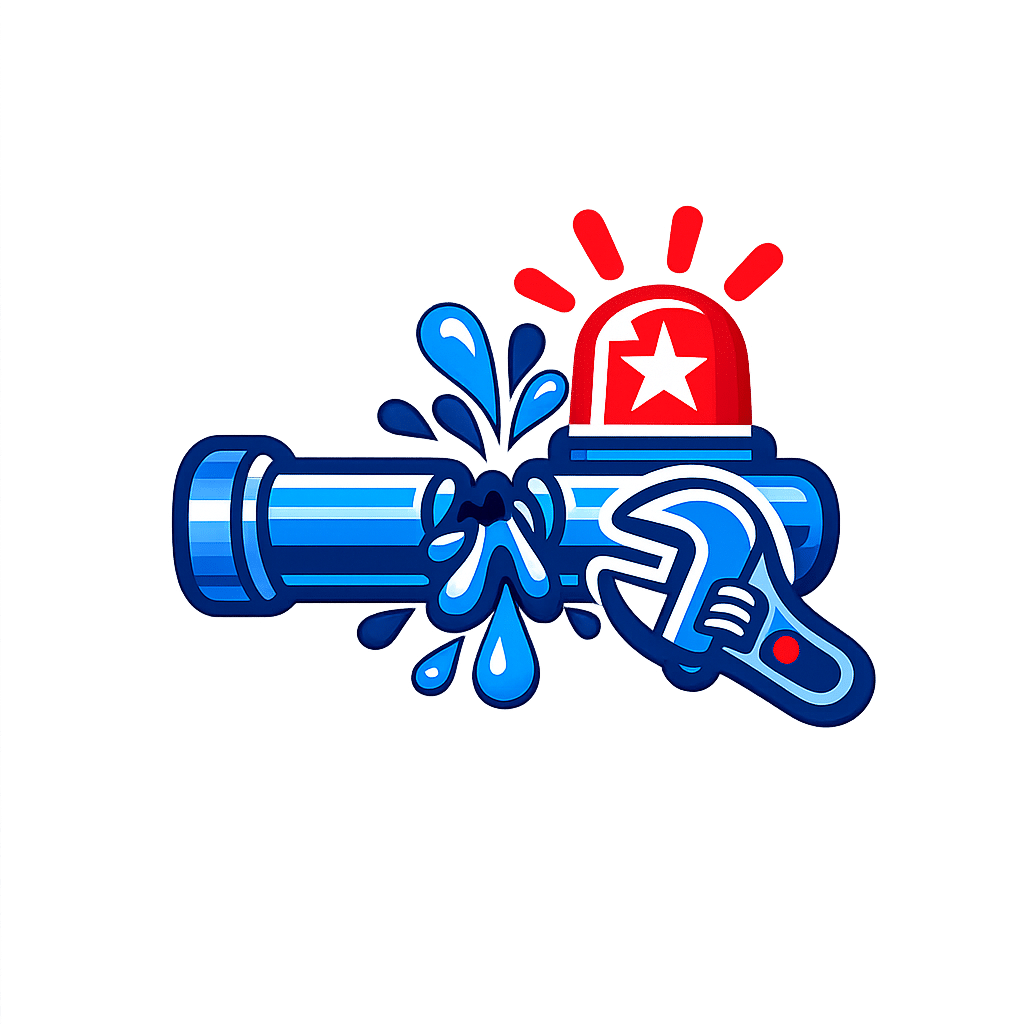 Emergency plumbing icon depicting a leaking pipe and flashing lights.